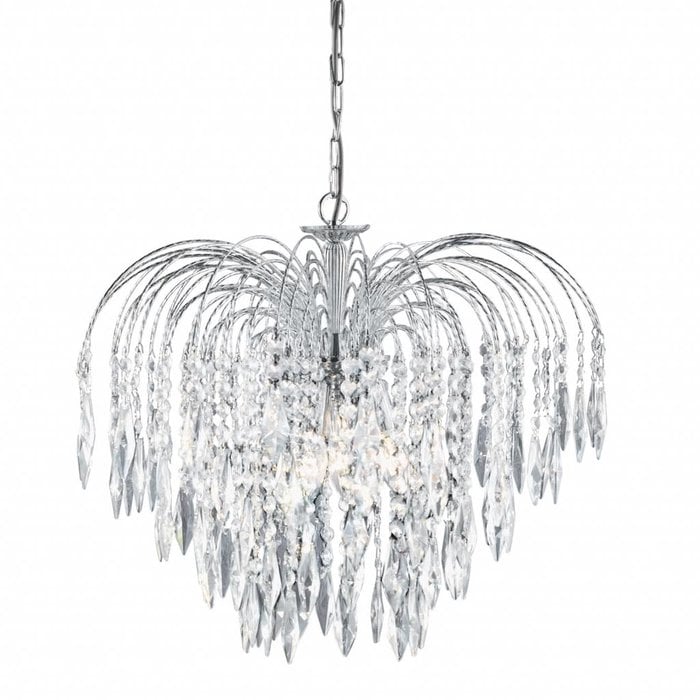 Classic Crystal Waterfall Ceiling Light - Polished Chrome, Crystal Buttons & Drops  - Large