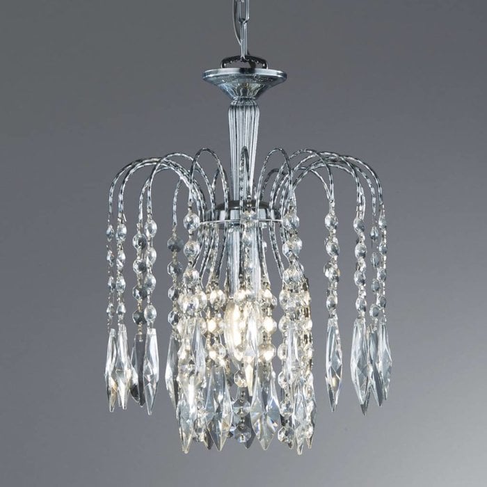 Classic Crystal Waterfall Ceiling Light - Polished Chrome, Crystal Buttons & Drops - Small