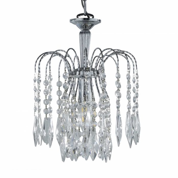 Classic Crystal Waterfall Ceiling Light - Polished Chrome, Crystal Buttons & Drops - Small