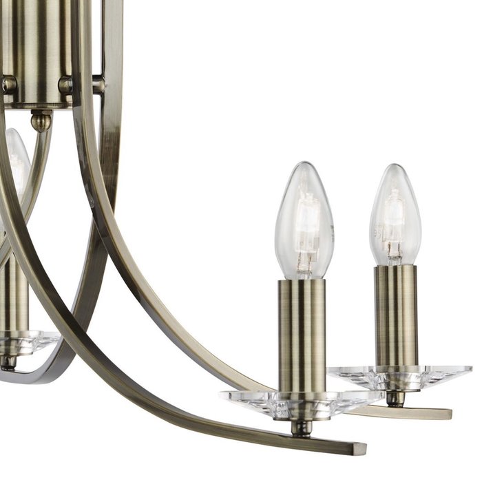 Neve - 5 Light Multi Arm Chandler - Antique Brass and Crystal Sconces