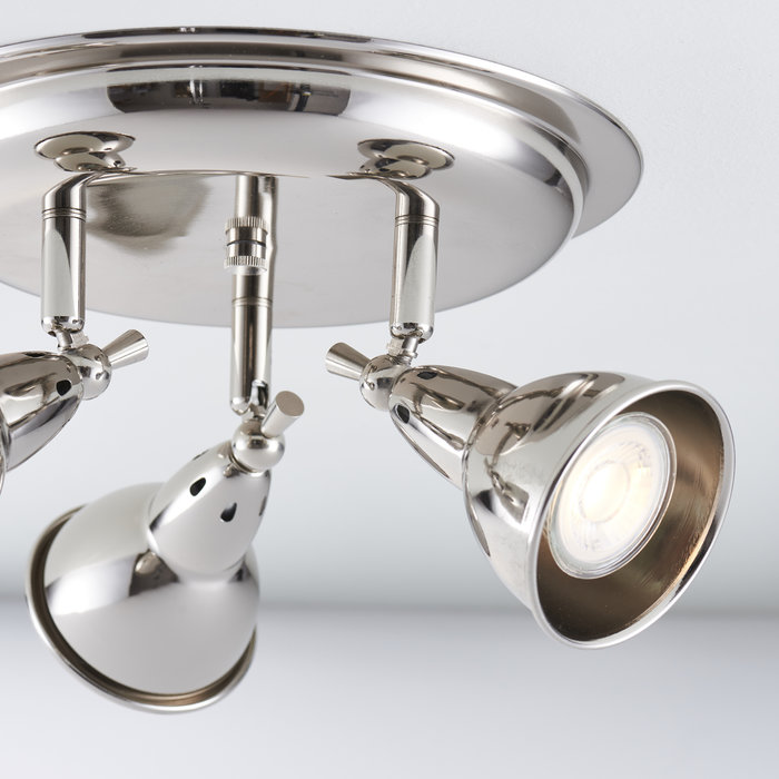 Modern Industrial LED Spotlight Round Plate - 3 Light - Bright Nickel