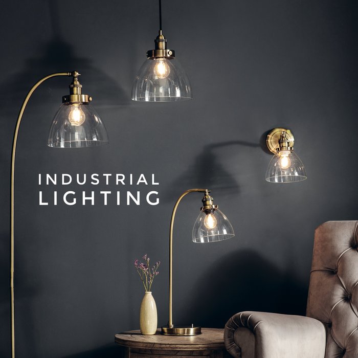 Industrial Glass Table Lamp - Antique Brass