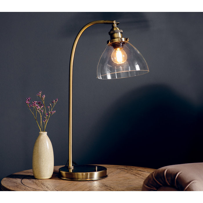 Industrial Glass Table Lamp - Antique Brass