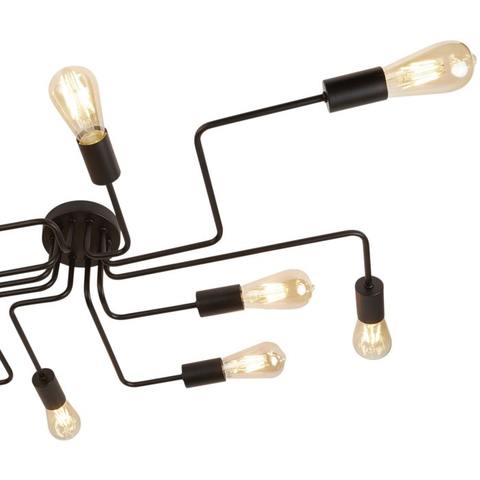 Flush Industrial Pipe Ceiling Light - Matt Black - 10 Light