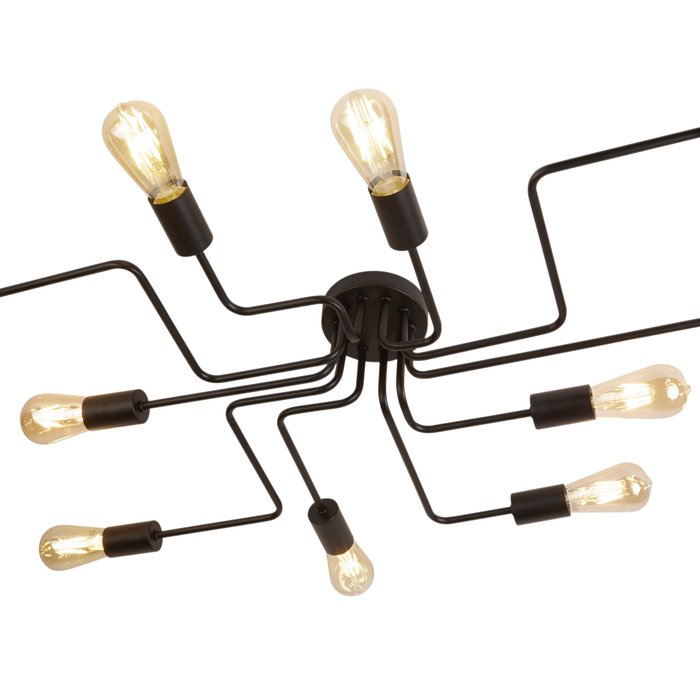 Flush Industrial Pipe Ceiling Light - Matt Black - 10 Light