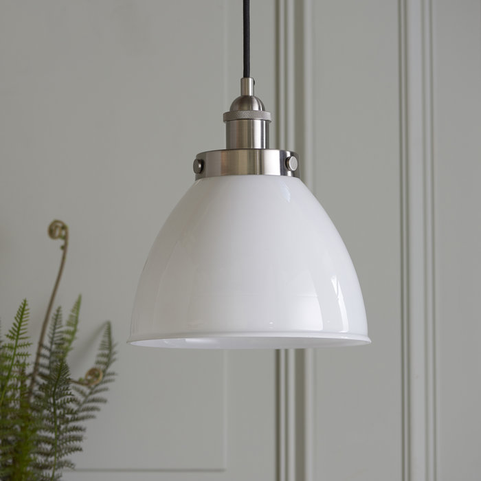 Resto Style Gloss White Glass Industrial Pendant