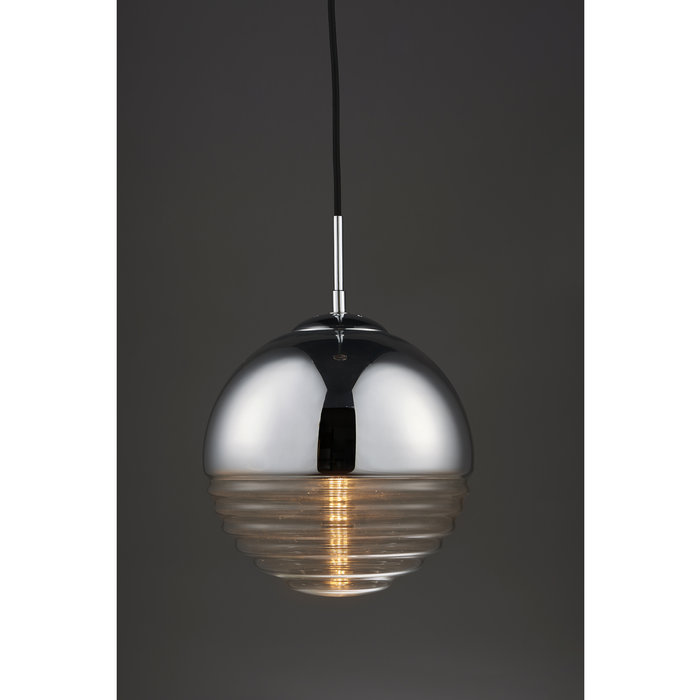 Ribbed & Chromed Sphere - Modern Ceiling Pendant