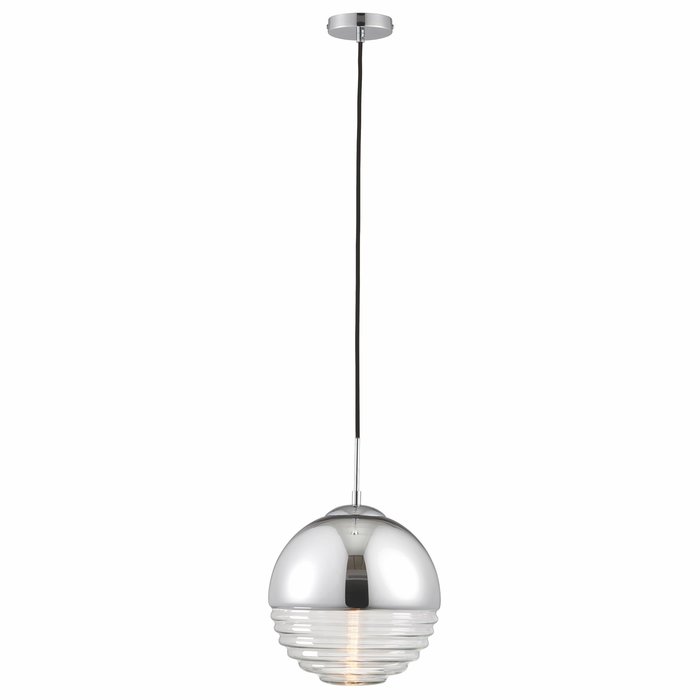 Ribbed & Chromed Sphere - Modern Ceiling Pendant