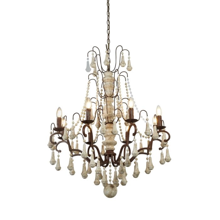 Shabby - 8 Light Vintage Chandelier - Weathered faux stone & Rustic Brown