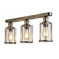 Industrial Pipe - 3 Light Flush Ceiling Light - Antique Brass & Seeded Glass