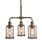 Industrial Pipe - 3 Light Feature Ceiling Light - Antique Brass & Seeded Glass