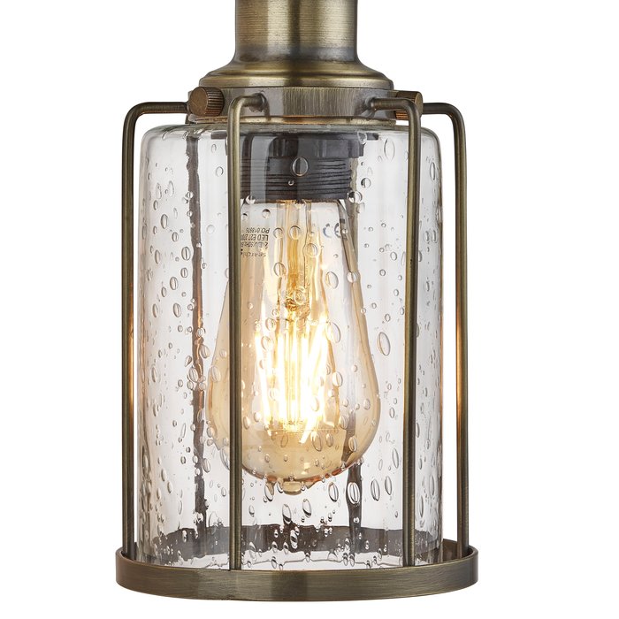 Industrial Pipe - 5 Light Feature Ceiling Light - Antique Brass & Seeded Glass