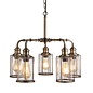 Industrial Pipe - 5 Light Feature Ceiling Light - Antique Brass & Seeded Glass