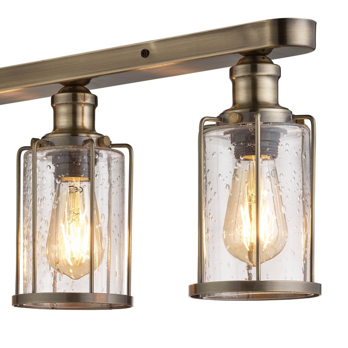 Industrial Pipe - 3 Light Flush Ceiling Light - Antique Brass & Seeded Glass