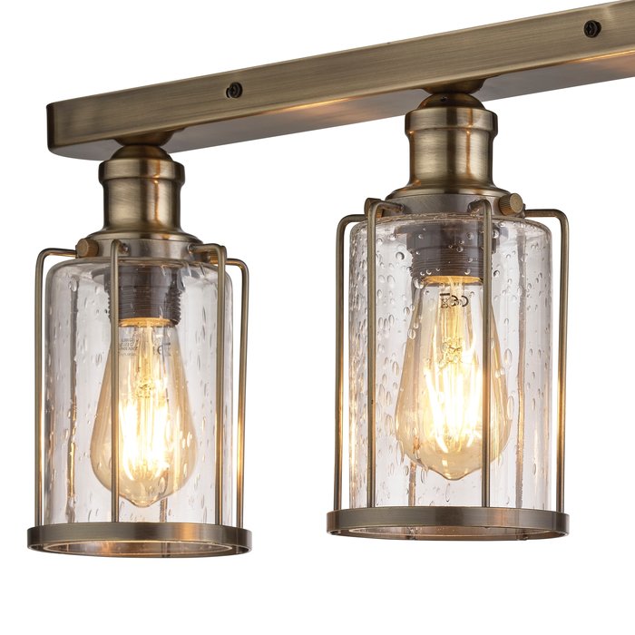 Industrial Pipe - 3 Light Flush Ceiling Light - Antique Brass & Seeded Glass