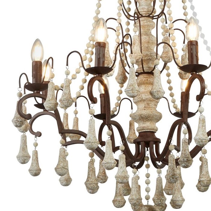 Shabby - 8 Light Vintage Chandelier - Weathered faux stone & Rustic Brown