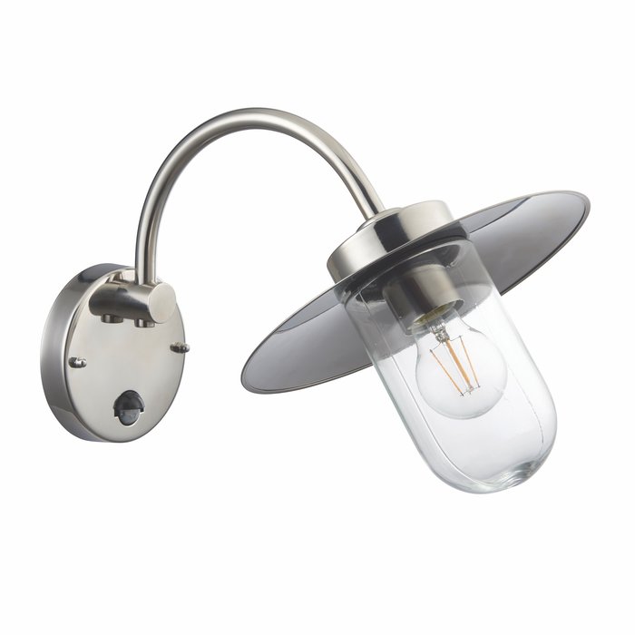 Abraham - Classic Exterior PIR Wall Light -  Fishermans Lantern - Polished Stainless Steel