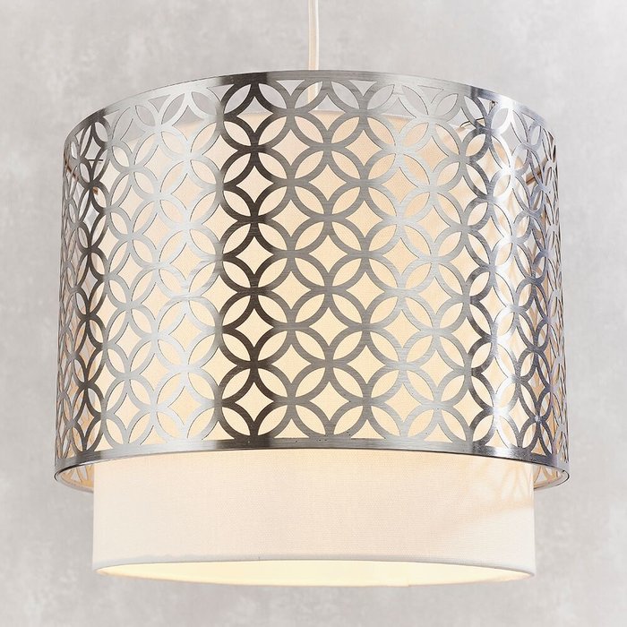 Tiered Satin Nickel & Vintage White Pendant