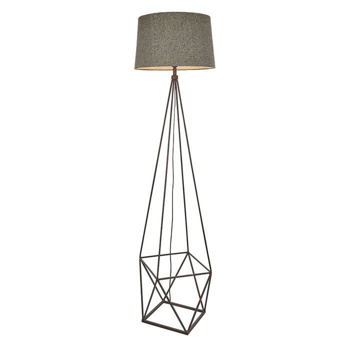 Cage Floor Lamp - Aged Copper & Grey Fabric