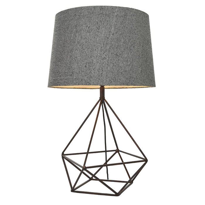 Cage Table Lamp - Aged Copper & Grey Fabric