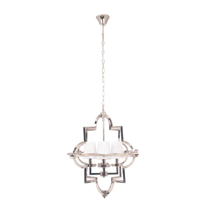 Modern Moroccan Feature Pendant - Polished Nickel & White Cotton Shades