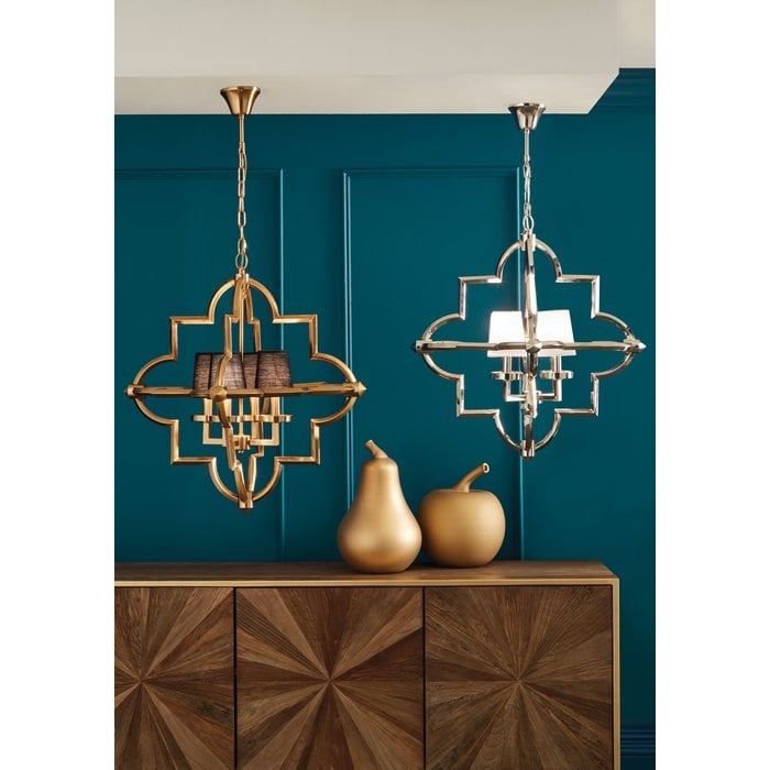 Modern Moroccan Feature Pendant - Polished Nickel & White Cotton Shades