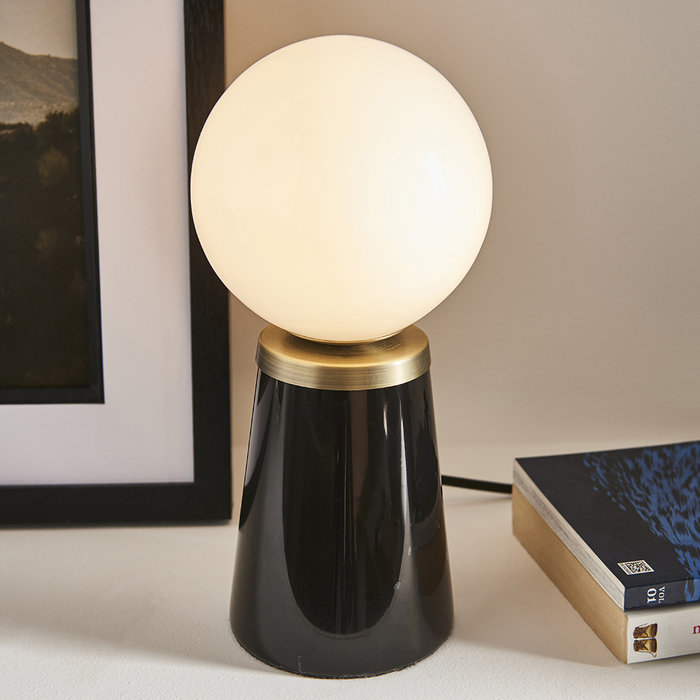 Black Dot - Mid Century Black Marble & Opal Table lamp