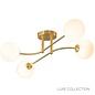 Flush Dot - Mid Century Opal Globe & Brass 4 Light Semi-Flush Fitting