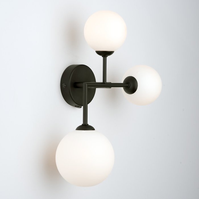 Mac - Matt Black & Opal Glass Globe Statement Wall Light