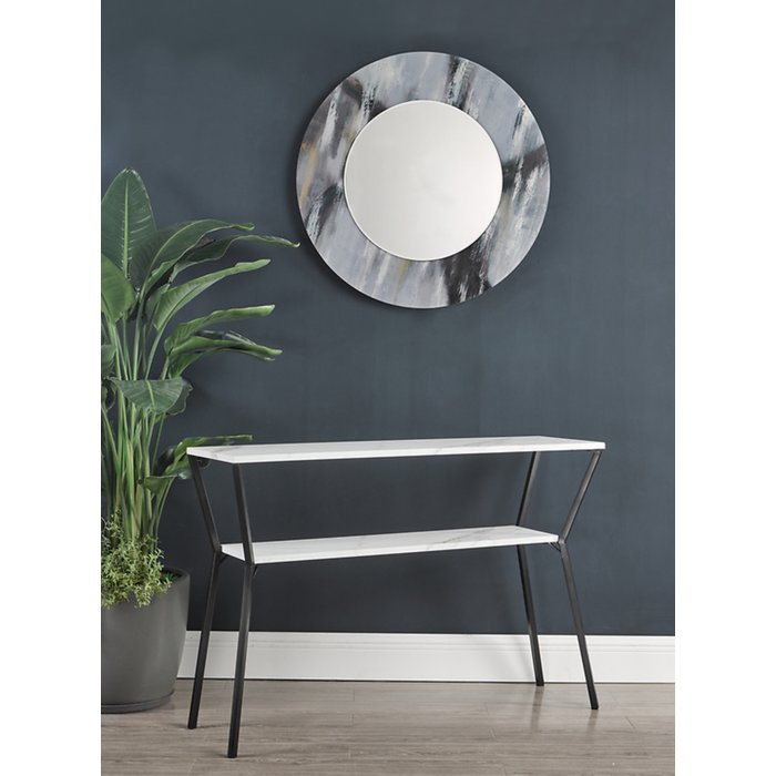 Ares - Grey Round Mirror - Marble Patterned Print