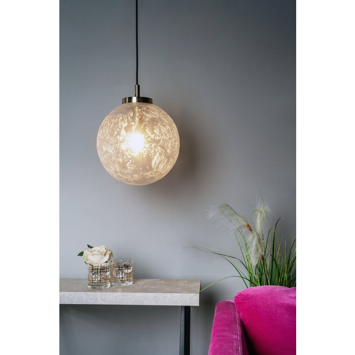 Ava - Iced Glass Sphere Pendant - Satin Brass