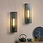 Atlas - IP44 Large Ribbed Glass Wall Light - Black