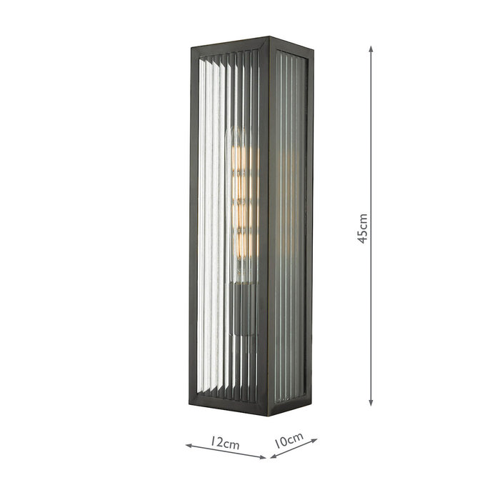 Atlas - IP44 Large Ribbed Glass Wall Light - Black