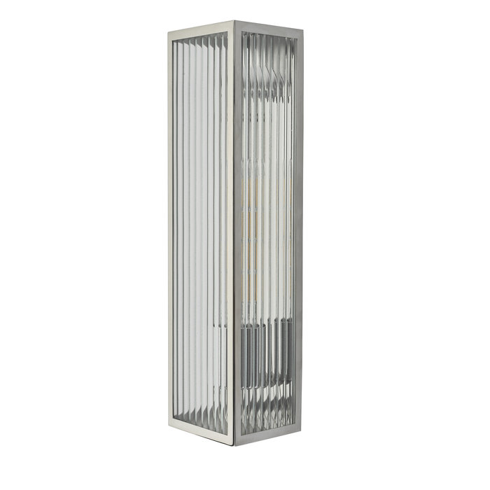 Atlas - IP44 Large Ribbed Glass Wall Light - Stainless Steel