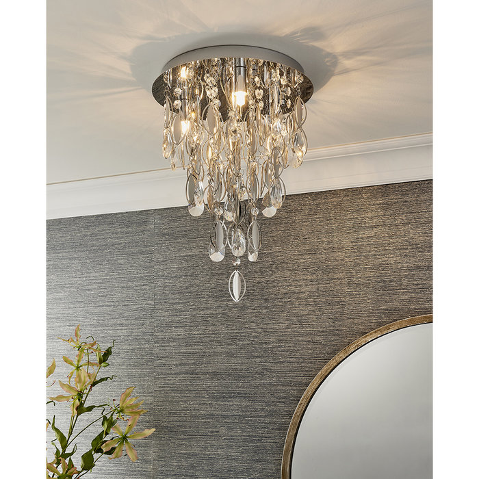 Melanie - Crystal Waterfall Flush Ceiling Light - 3 Light