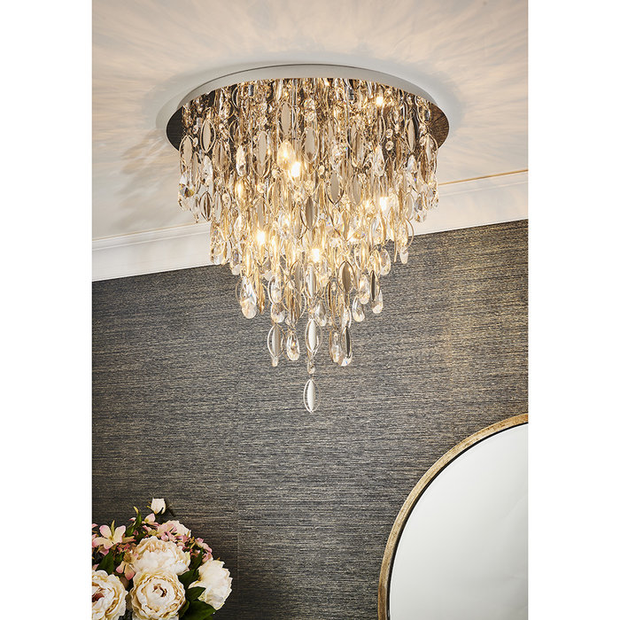 Melanie - Crystal Waterfall Flush Ceiling Light - 6 Light