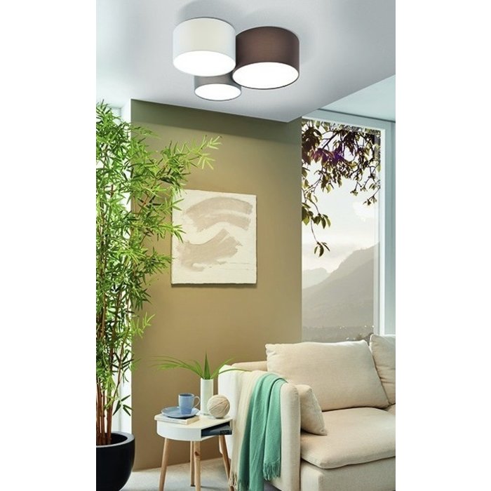 Pastel - Fabric Drum Flush Ceiling Light  - Grey/Anthracite Brown/White