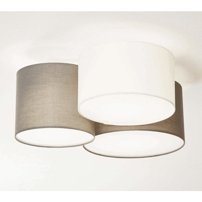 Pastel - Fabric Drum Flush Ceiling Light  - Grey/Anthracite Brown/White