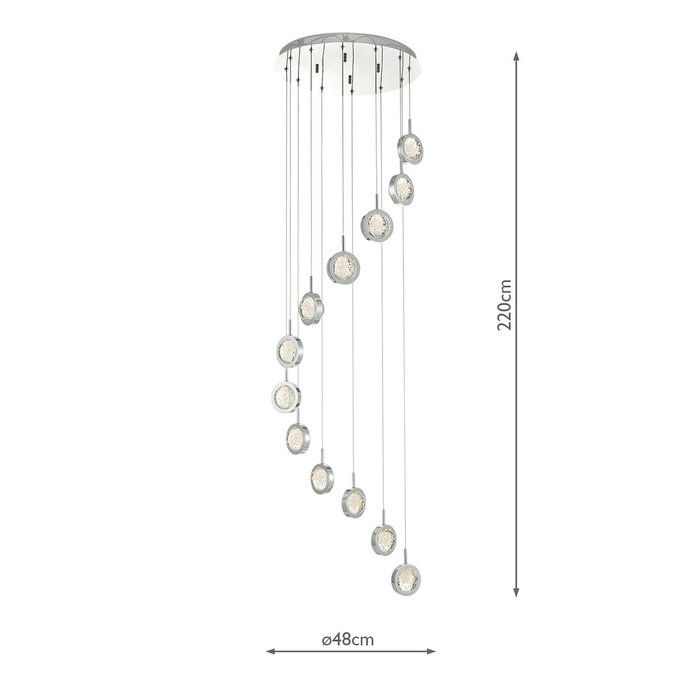 Olivia - 12 light Cluster LED Glass & Chrome Pendant