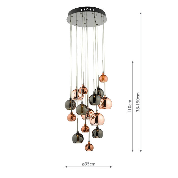 Copper 15 Light Cascade - Copper, Dark Copper & Smoked Glass