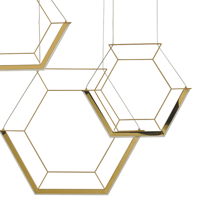 Hexagon - Ultra Modern 5 Light Cluster Pendant - Gold - LED