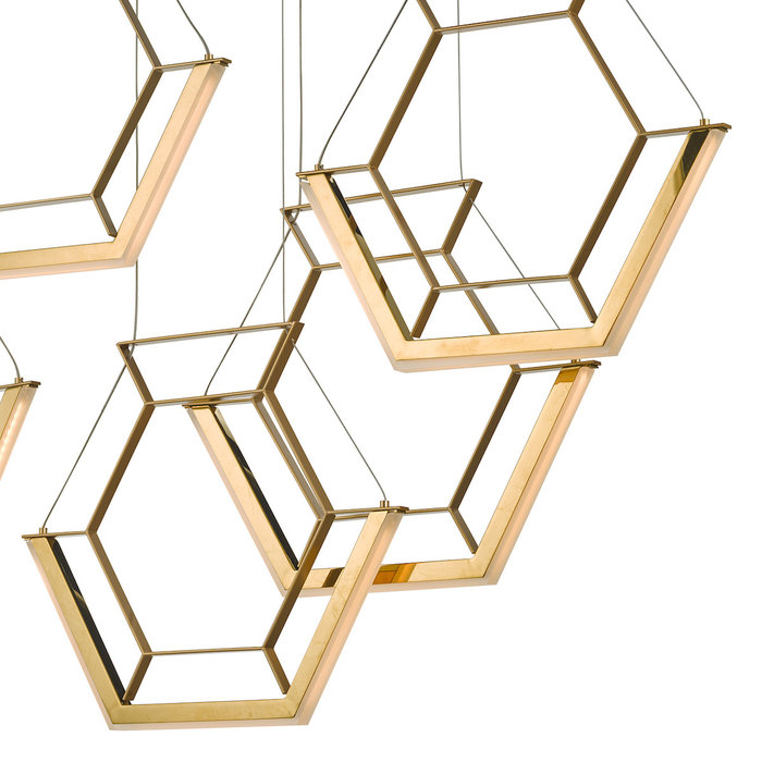 Hexagon - Ultra Modern 5 Light Cluster Pendant - Gold - LED