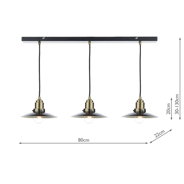 Industrial Bar 3 Light Fitting - Antique Brass/Black