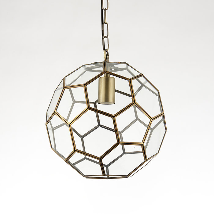 Glass Panelled Globe Pendant - Antique Brass