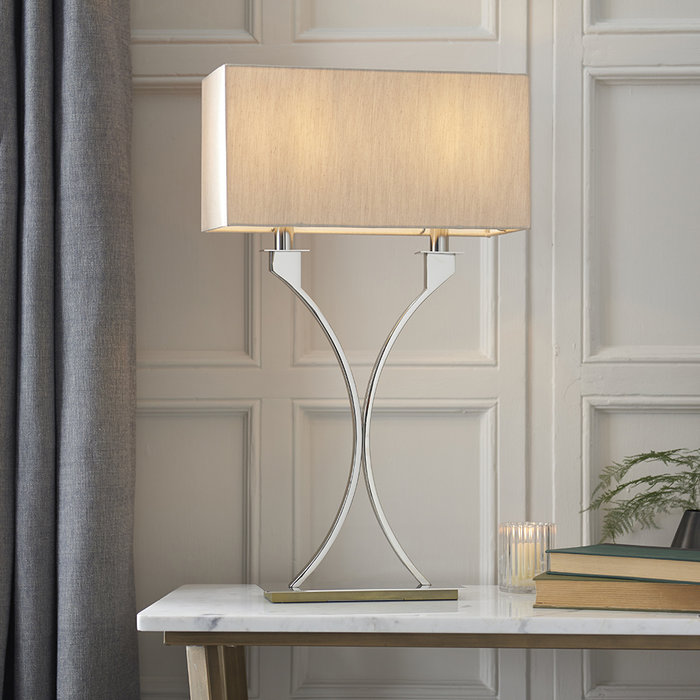 Salzburg - Modern Bedside Table Light - Biege Organza & Polished Nickel