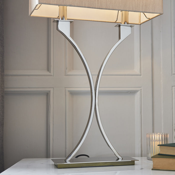 Salzburg - Modern Bedside Table Light - Biege Organza & Polished Nickel