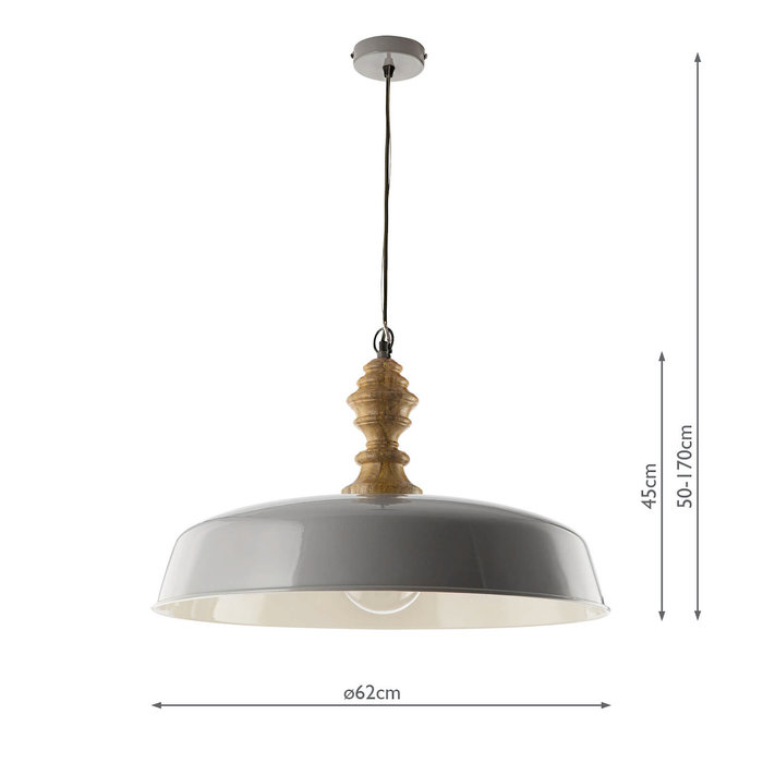 Vadna - Large Grey & Wood Pendant