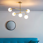 Dot - Mid Century Opal Globe & Brass 5 Light Semi-Flush Fitting