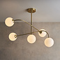 Dot - Mid Century Opal Globe & Brass 5 Light Semi-Flush Fitting