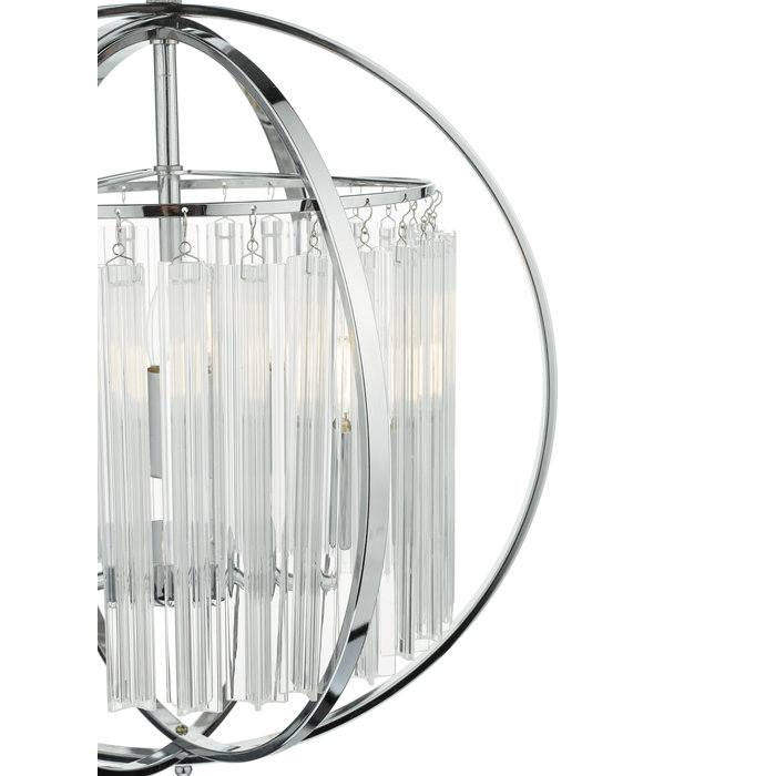 Contemporary Globe Pendant - Polished Chrome & Crystal Glass